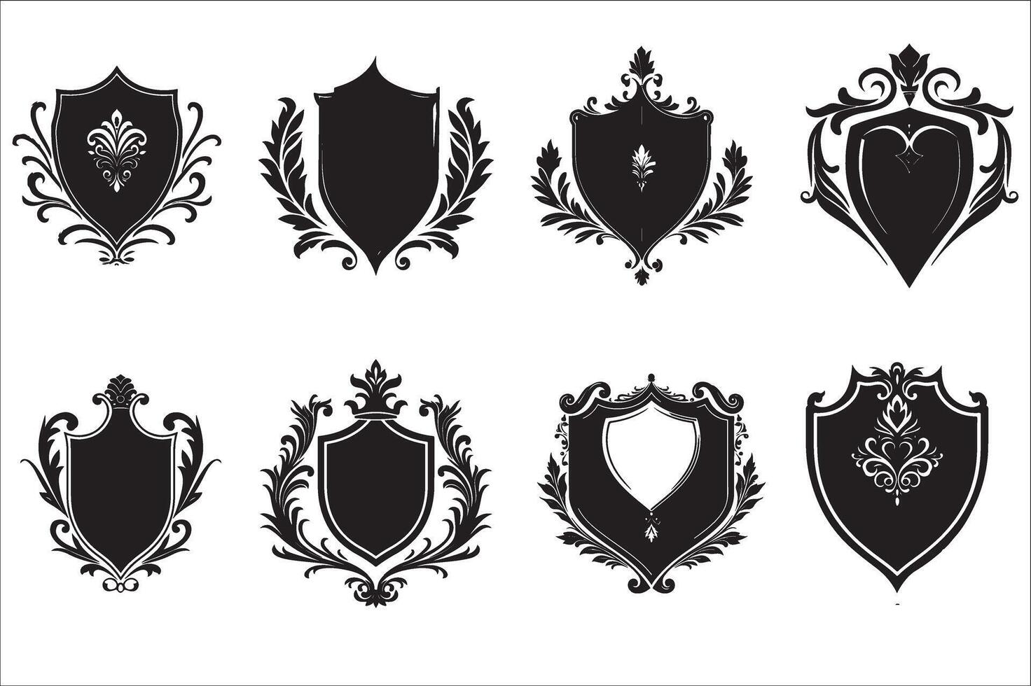 Heraldic shield, Vintage shield silhouette vector