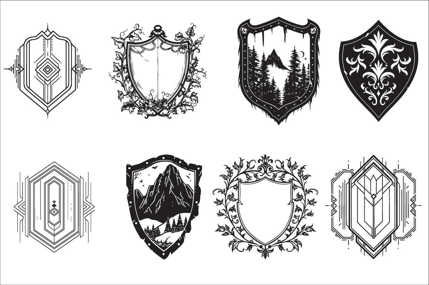 Heraldic shield, Vintage shield silhouette vector