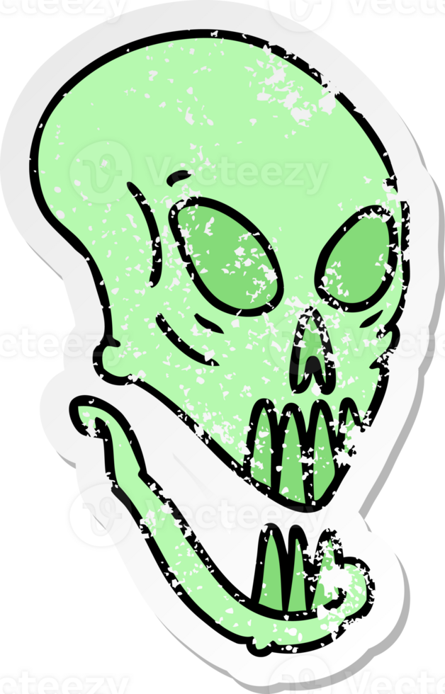 distressed sticker cartoon doodle of a skull head png
