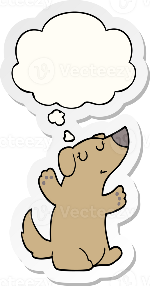 cartoon dog and thought bubble as a printed sticker png