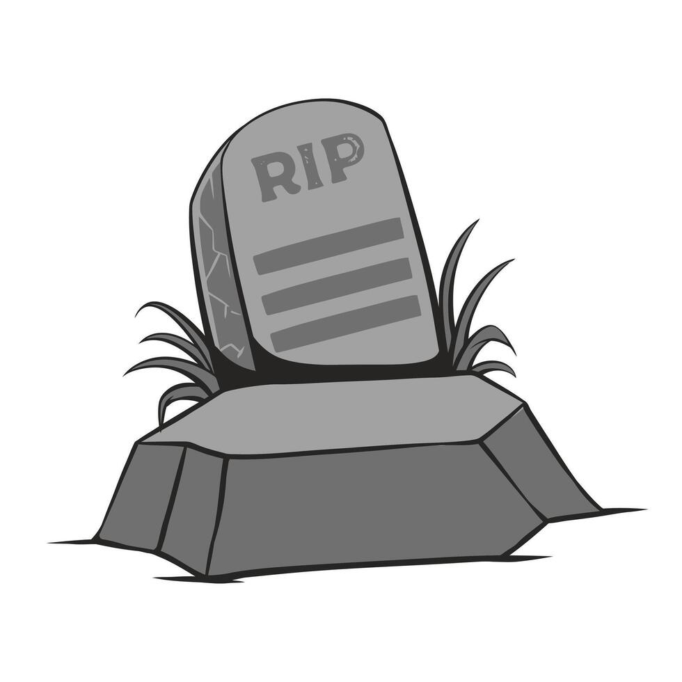 Spooky tombstone vector illustration. RIP gravestone for Halloween, cemetery or tomb, stone crosses on white background. Halloween, funeral concept