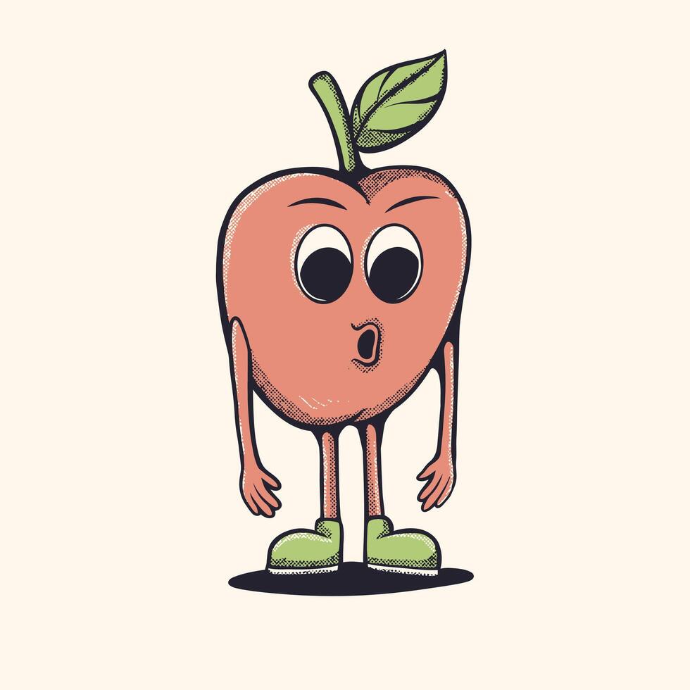 apple retro cartoon style illustration, vintage character vector art collection