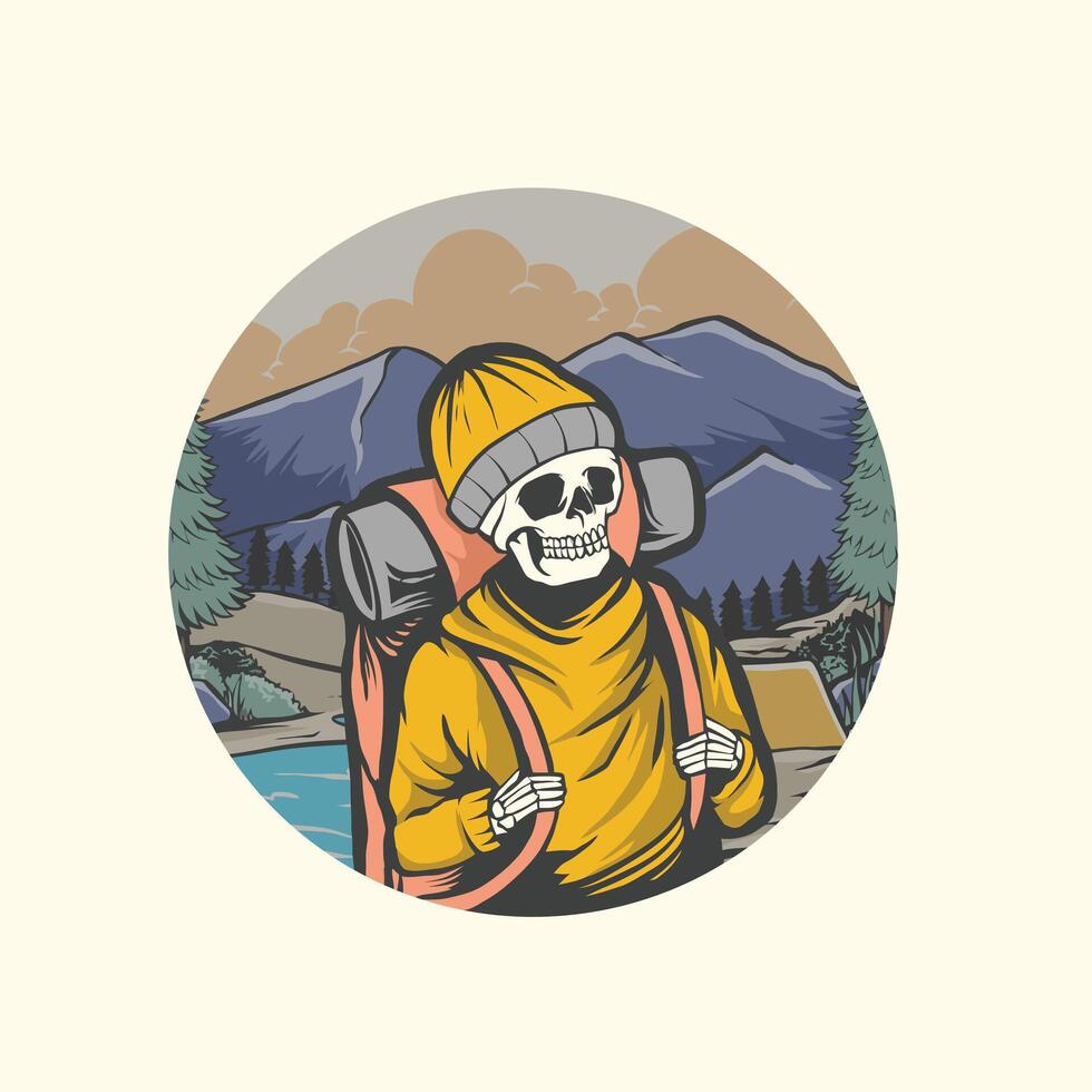 Skull hiking wander lust vector Illustration