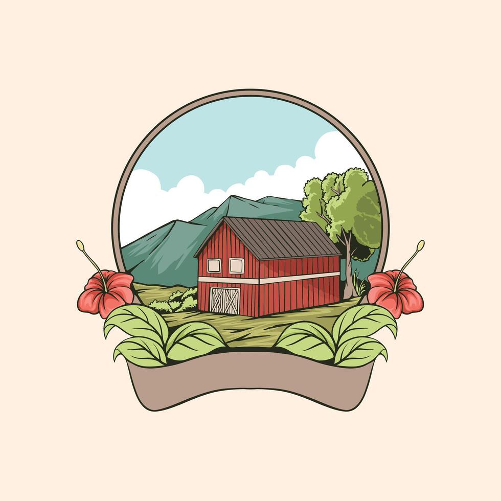 farm house in the field lanscape logo vintage vector