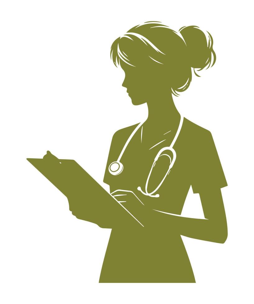 AI generated Female doctor Olive Green vector silhouette with stethoscop