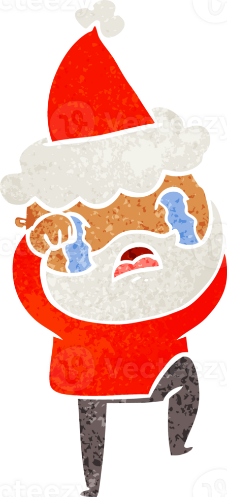 retro cartoon of a bearded man crying and stamping foot wearing santa hat png