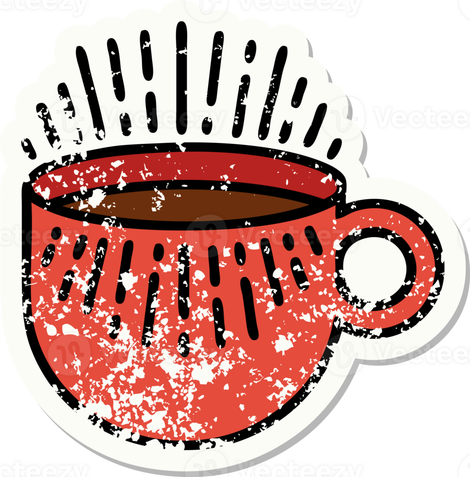 traditional distressed sticker tattoo of cup of coffee png
