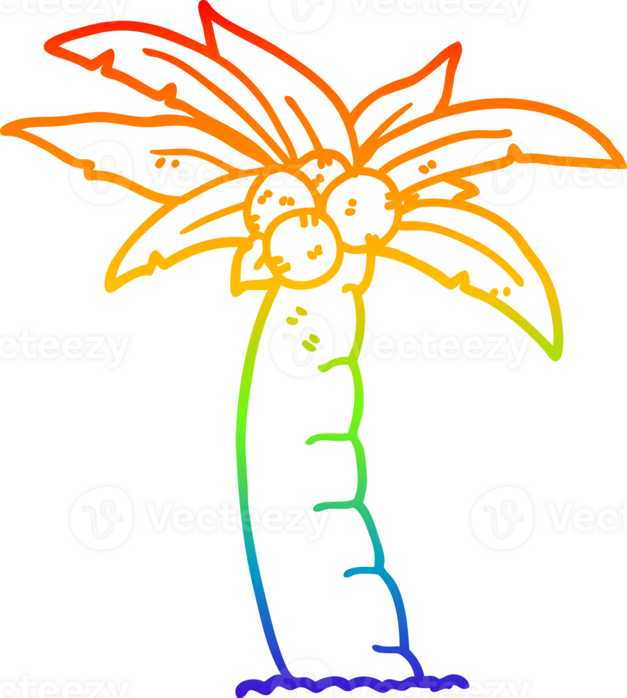 rainbow gradient line drawing cartoon palm tree png