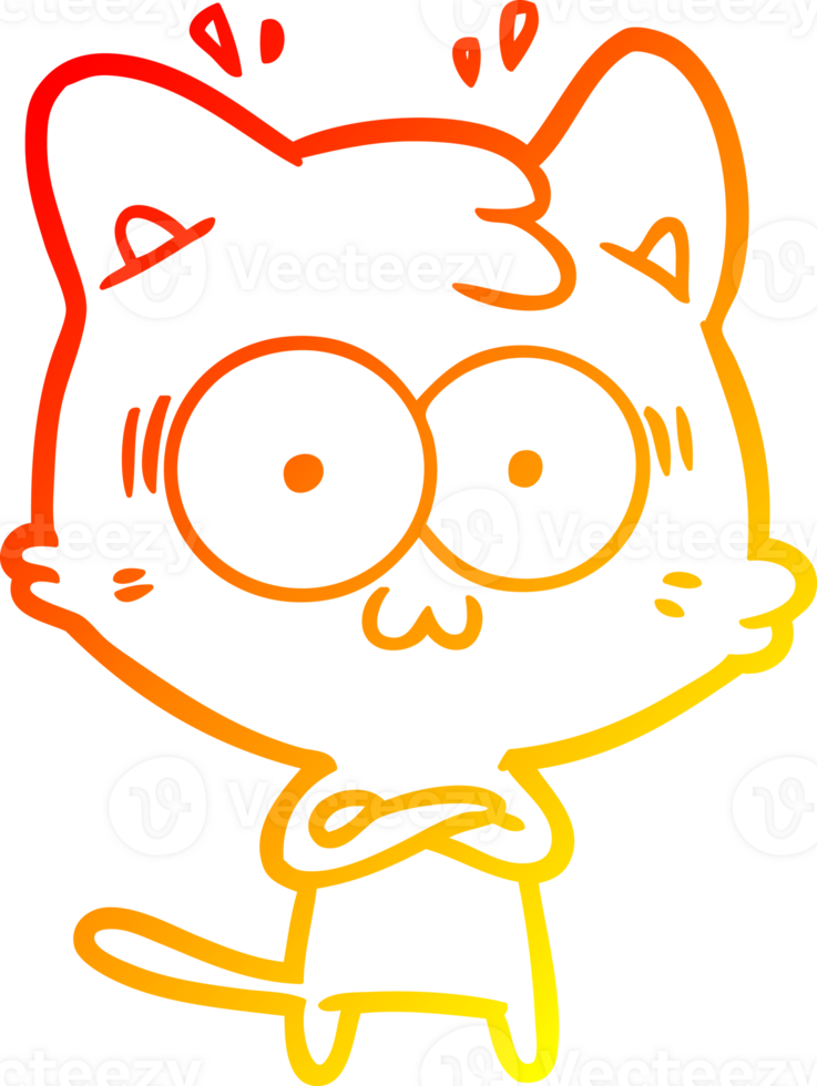 warm gradient line drawing of a cartoon surprised cat png
