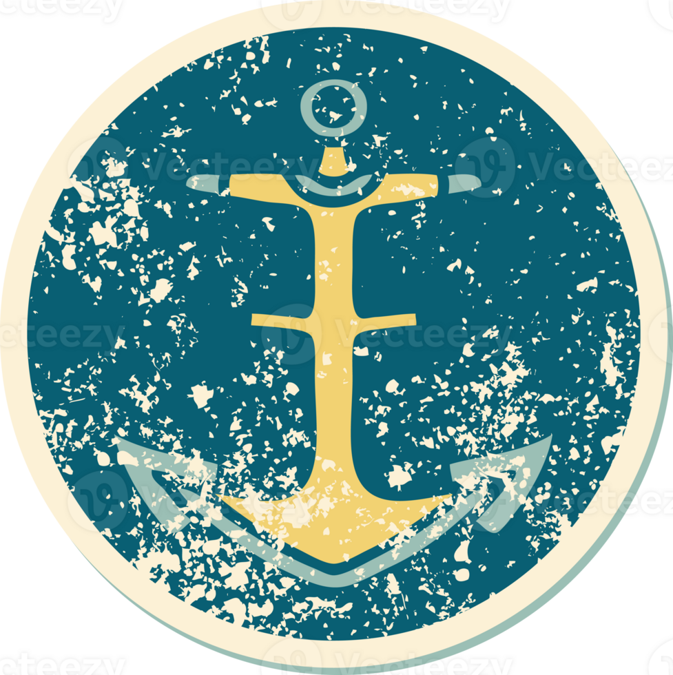 iconic distressed sticker tattoo style image of an anchor png