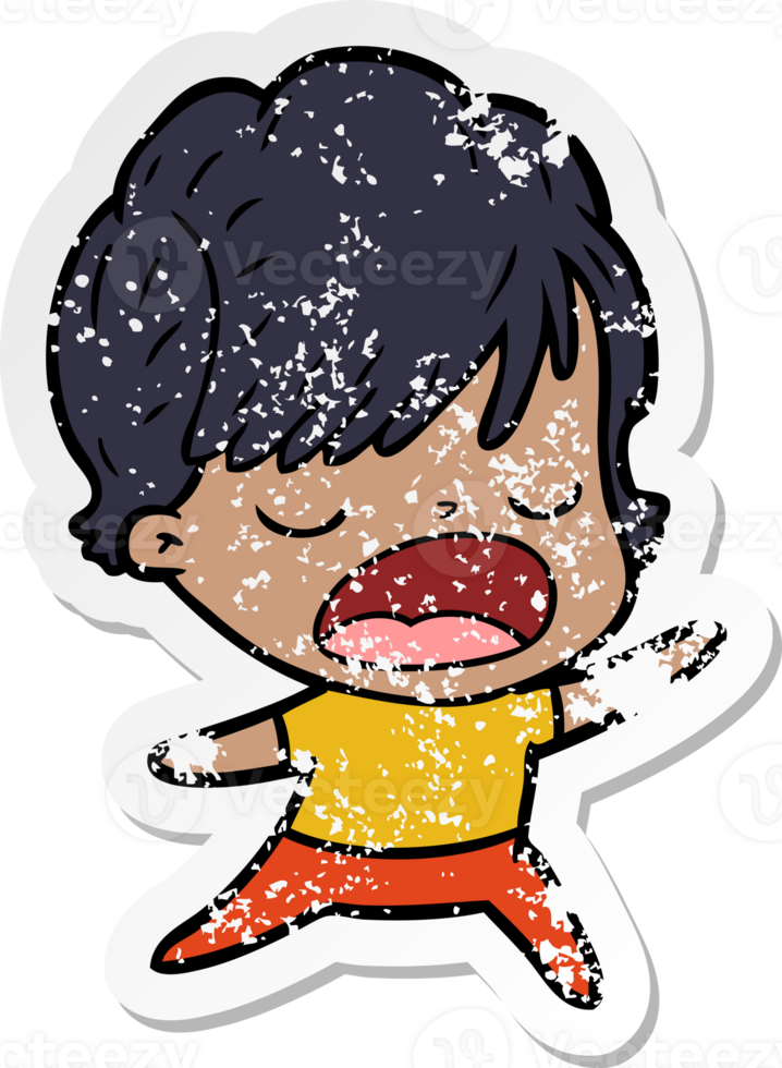 distressed sticker of a cartoon woman talking png