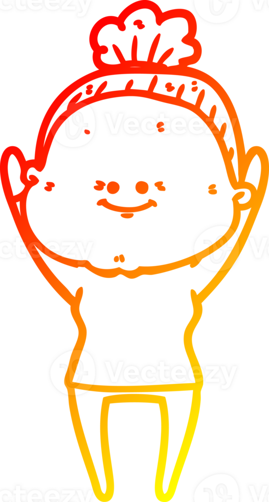 warm gradient line drawing of a cartoon happy old woman png
