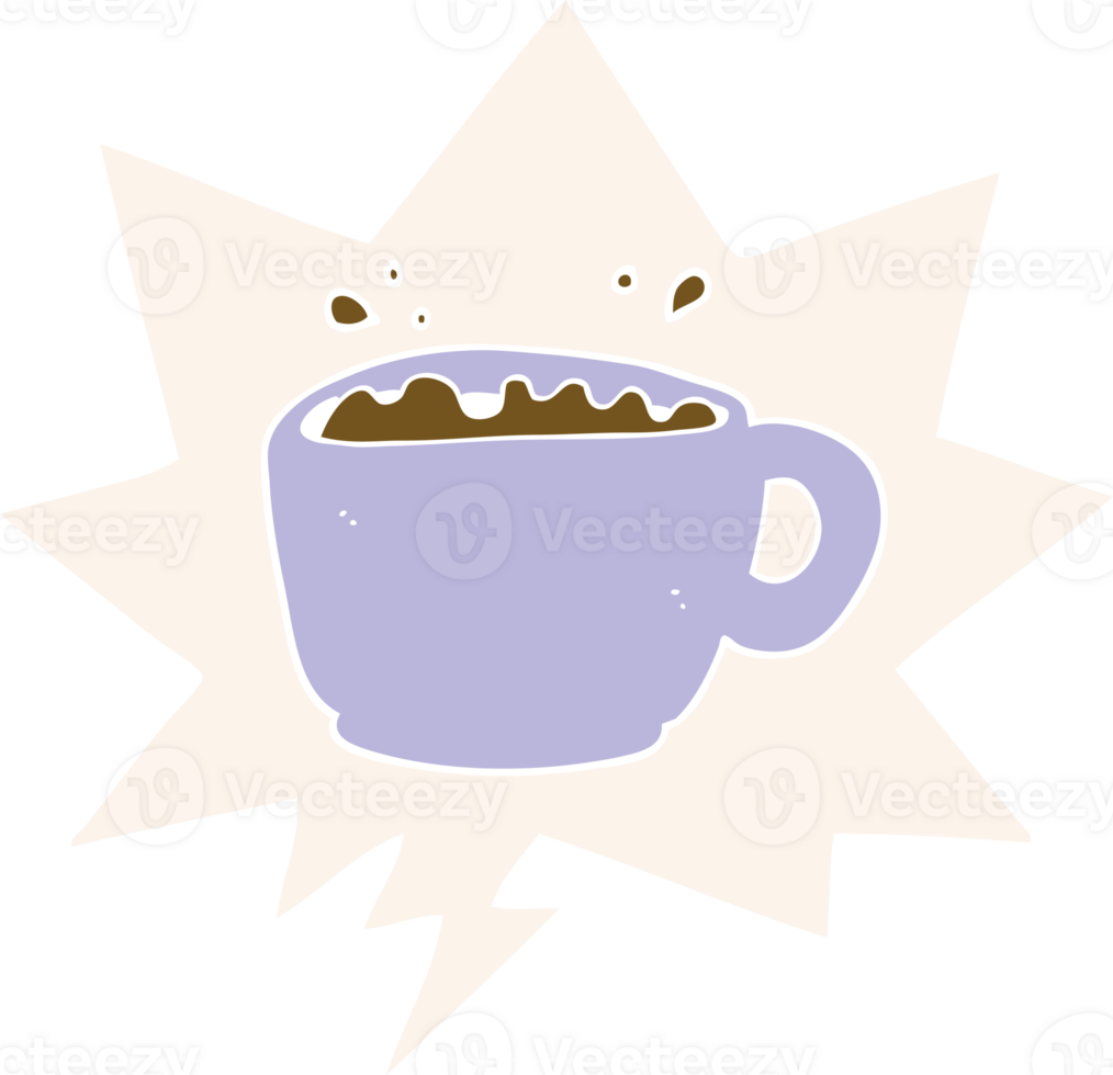 cartoon coffee cup with speech bubble in retro style png