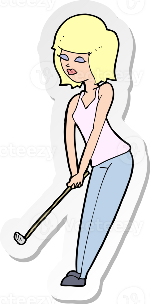 sticker of a cartoon woman playing golf png
