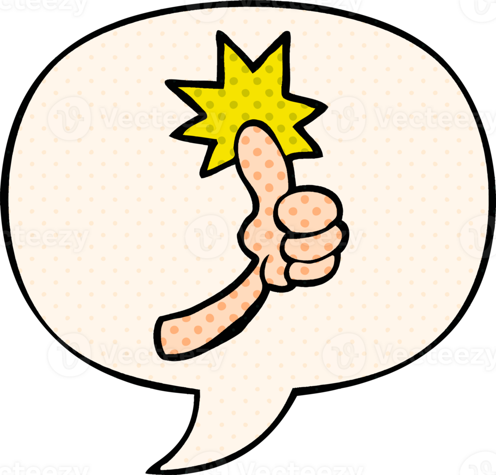 cartoon thumbs up sign with speech bubble in comic book style png