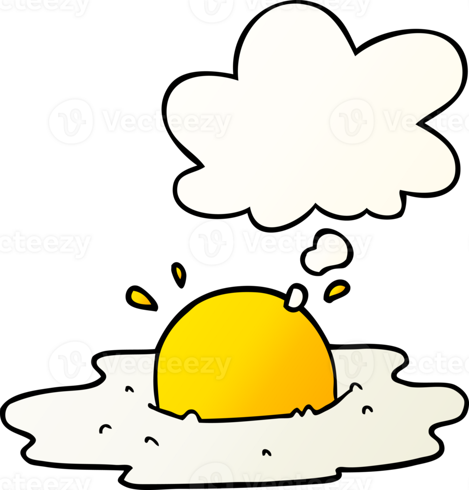 cartoon fried egg with thought bubble in smooth gradient style png