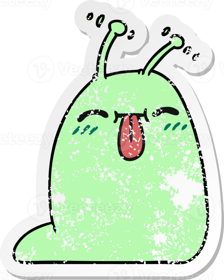 hand drawn distressed sticker cartoon of a happy kawaii slug png