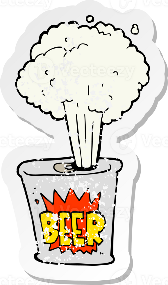 retro distressed sticker of a cartoon beer can png