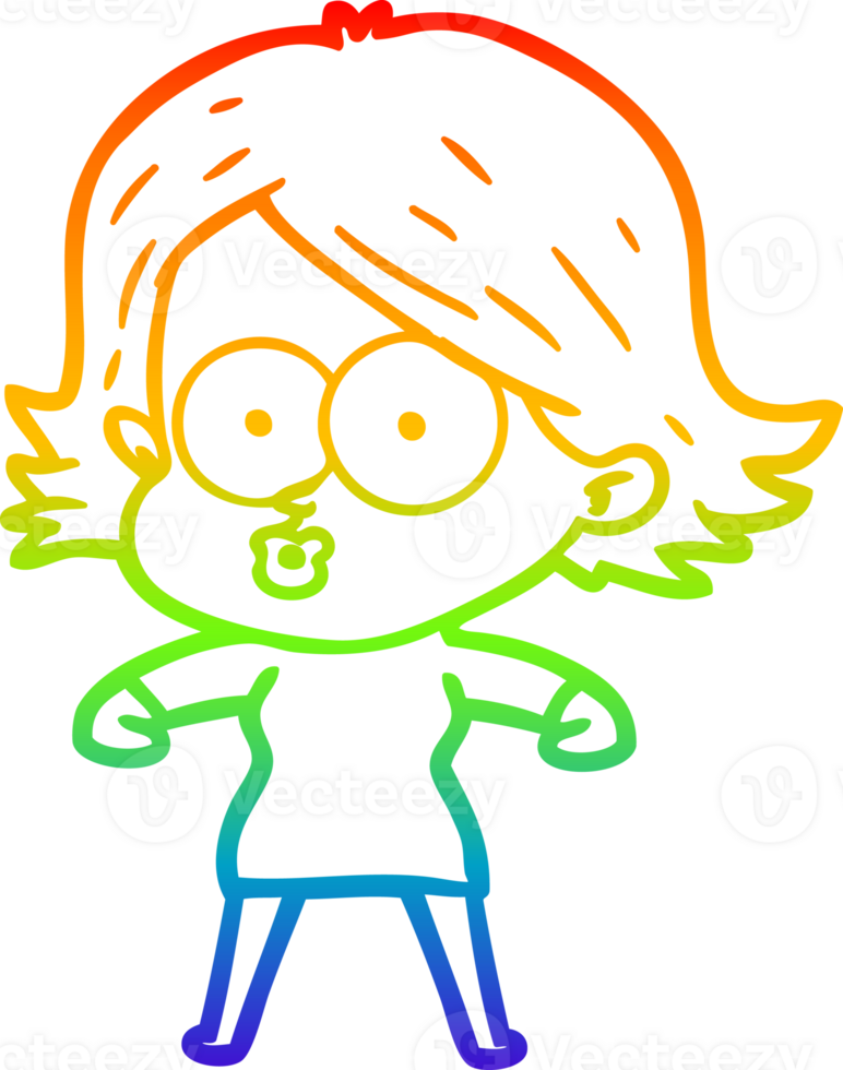 rainbow gradient line drawing of a cartoon girl pouting png