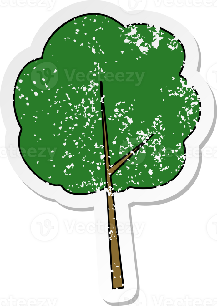 distressed sticker of a quirky hand drawn cartoon tree png