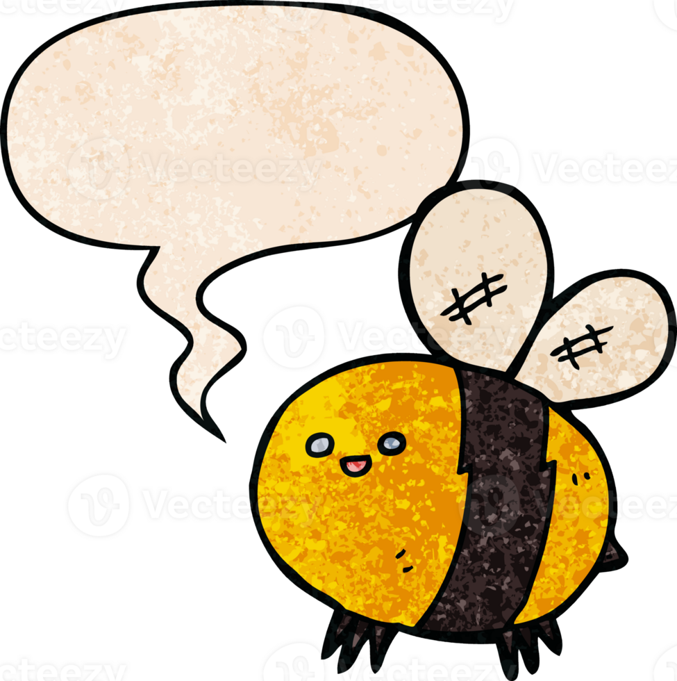 cartoon bee with speech bubble in retro texture style png
