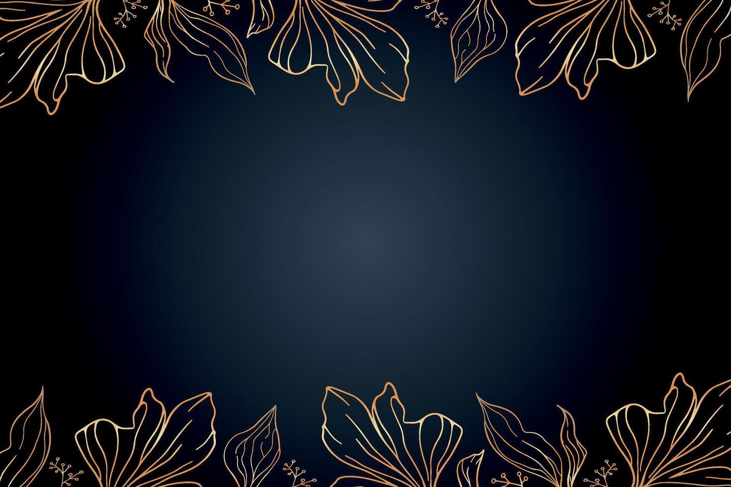 Dark blue background with golden leaves. Banner. Vector Graphics