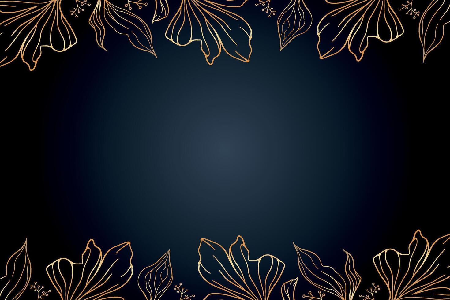 Dark blue background with golden leaves. Banner. Vector Graphics