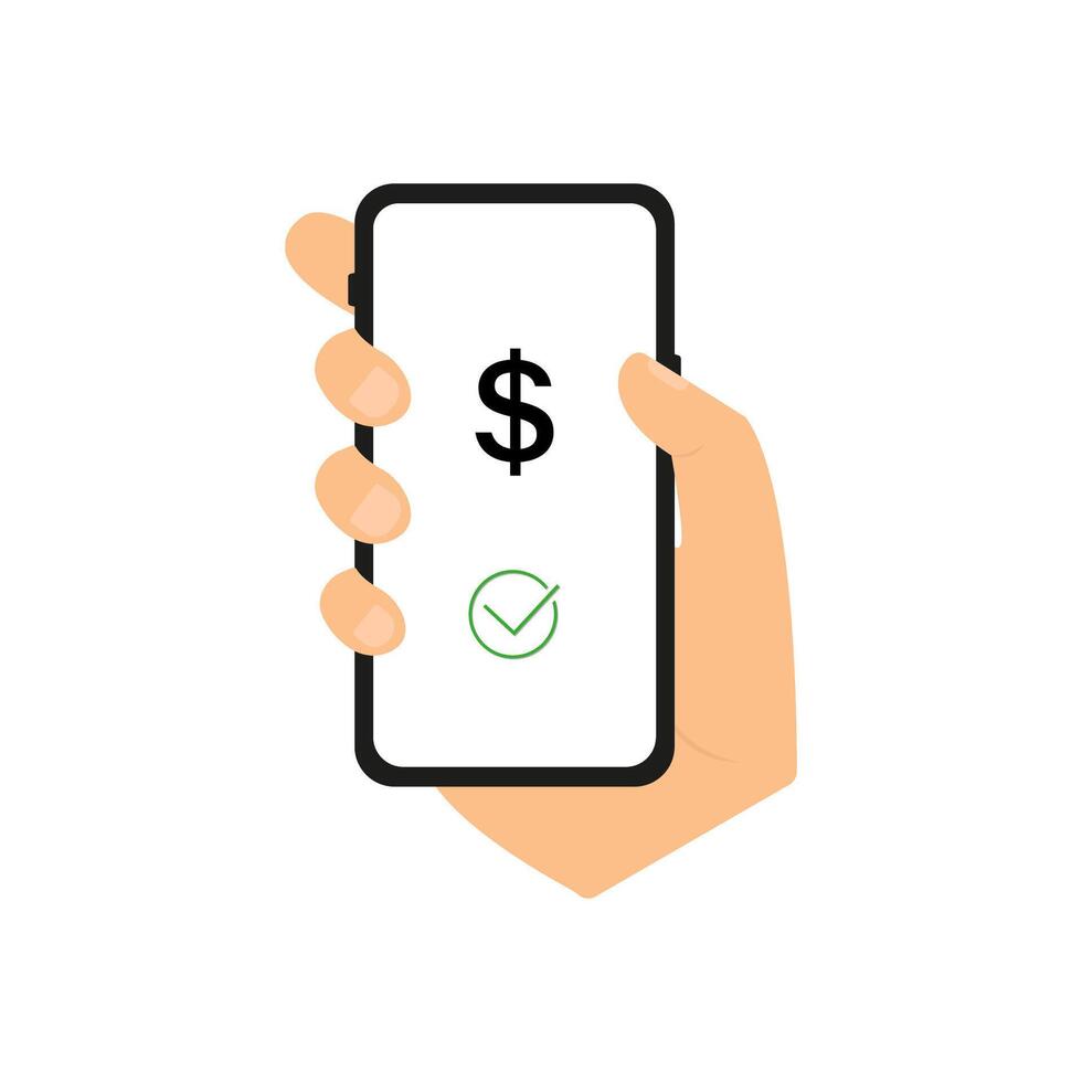 Hand holding smartphone payment by phone. Vector illustration icon