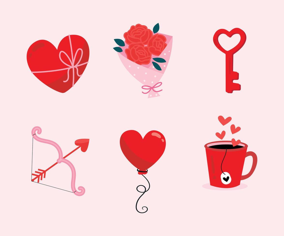 Valentines day set vector. Romantic love elements. Valentines day cute vector