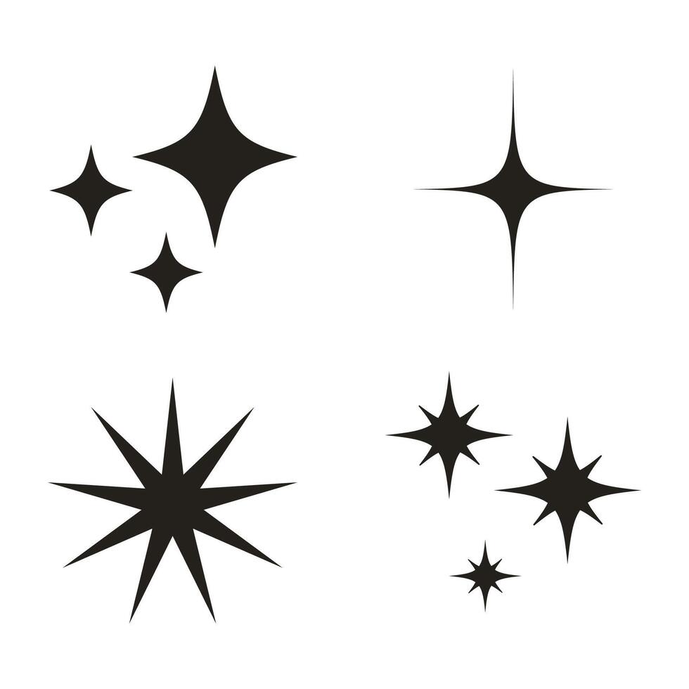 conjunto de Chispa - chispear icono o estrella forma o estrella brillar negro concepto. vector gráficos