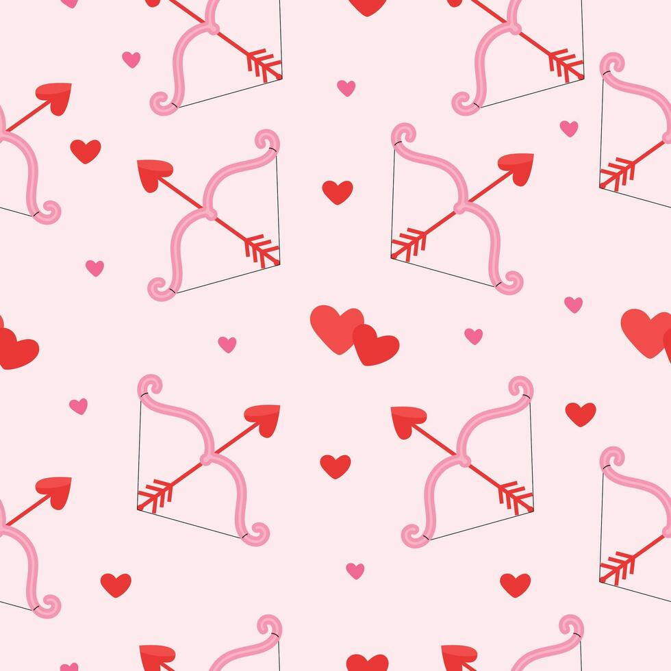 Seamless Pattern of Cupids Bows and Hearts on a Pink Background for Valentines Day vector
