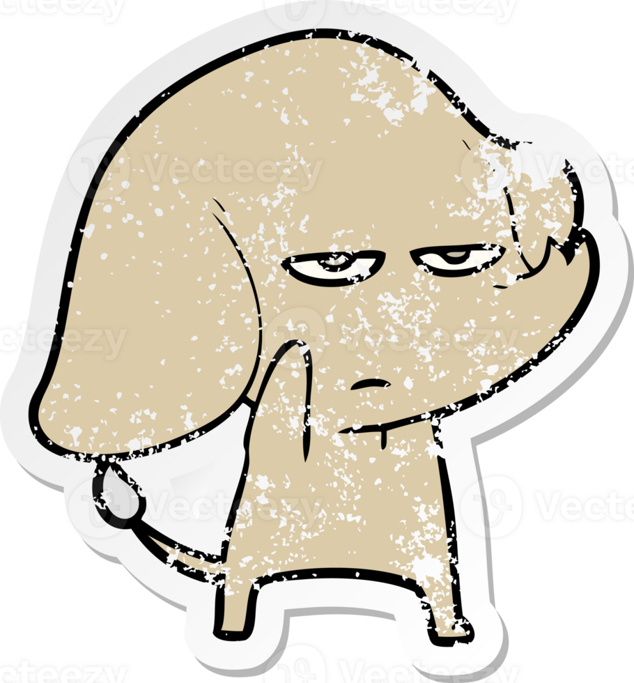 distressed sticker of a annoyed cartoon elephant png