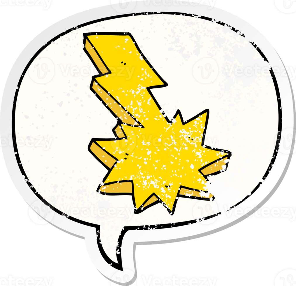 cartoon lightning strike with speech bubble distressed distressed old sticker png