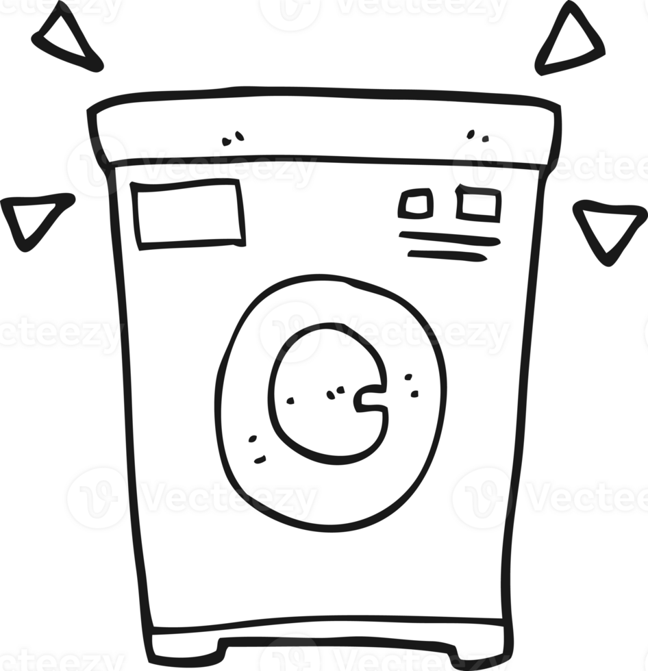 hand drawn black and white cartoon washing machine png