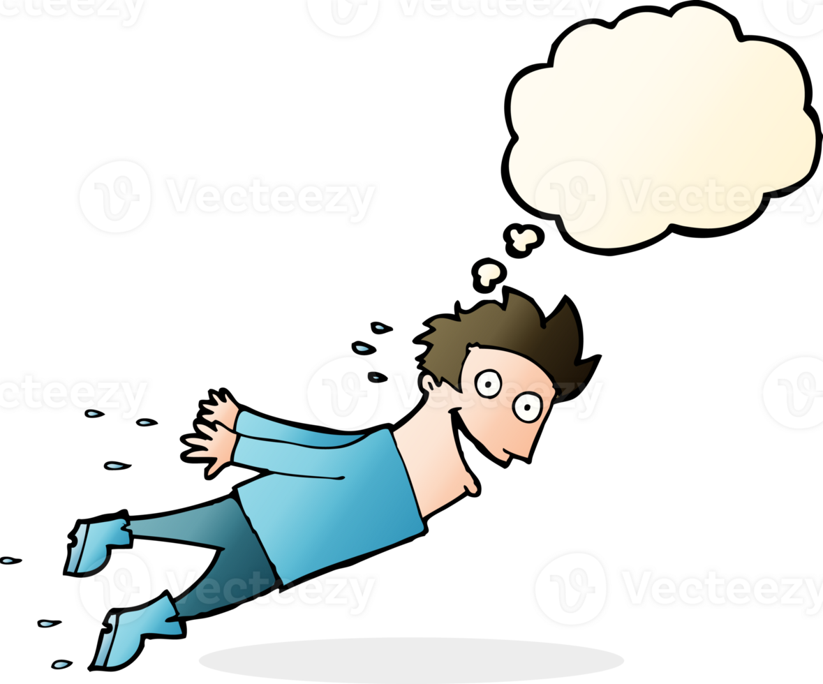 cartoon drenched man flying with thought bubble png