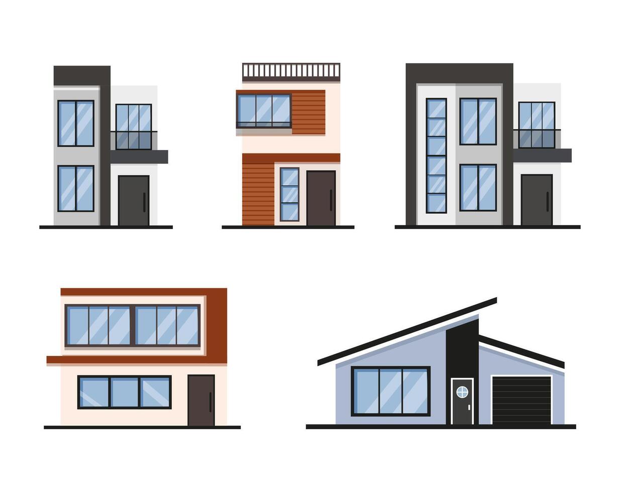 Set of modern American houses. Set of trendy luxury houses. Vector graphics in flat style.