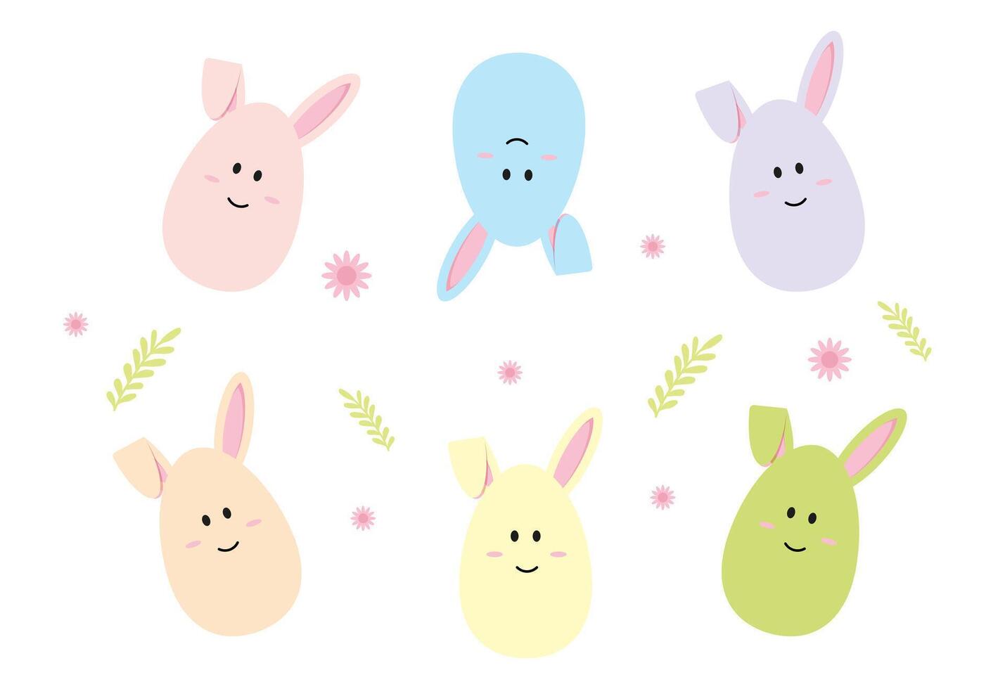 Easter set with cute flowers and eggs. Vector illustration