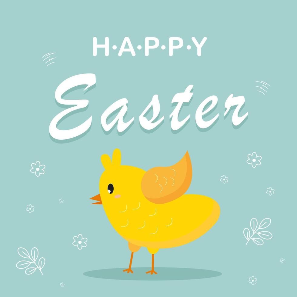 contento Pascua de Resurrección tarjeta con Conejo orejas vector ilustración en dibujos animados estilo
