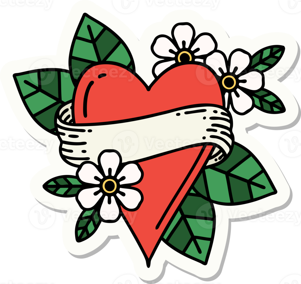 sticker of tattoo in traditional style of a heart and banner png