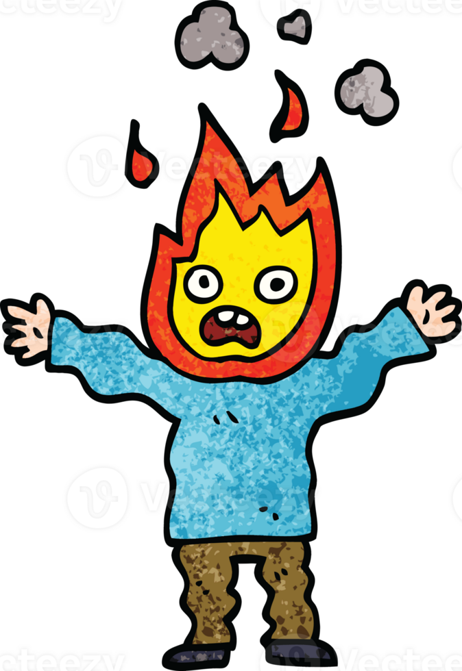 cartoon doodle man with head on fire png
