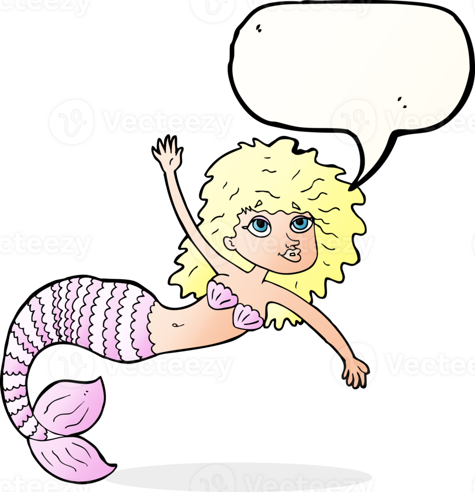 cartoon pretty mermaid waving with speech bubble png