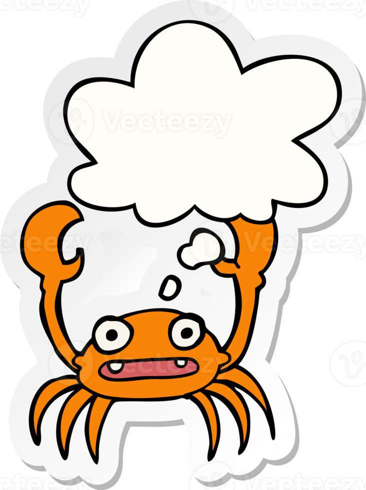 cartoon crab with thought bubble as a printed sticker png