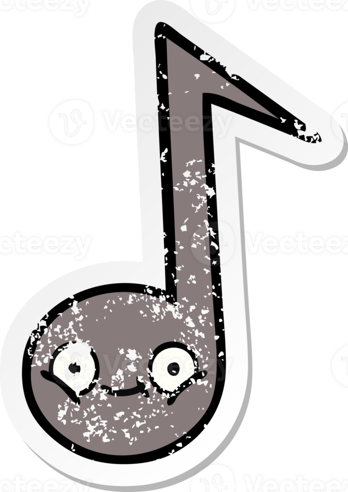 distressed sticker of a cute cartoon musical note png