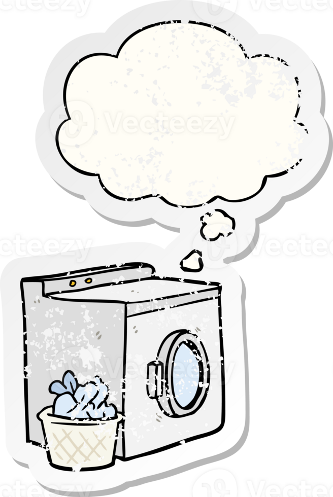 cartoon washing machine with thought bubble as a distressed worn sticker png