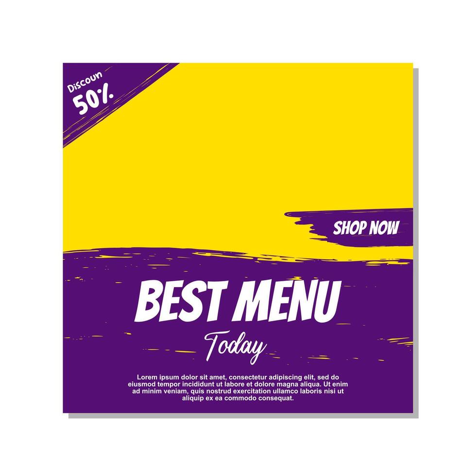 social media post template design with purple and yellow colors for promotion. vector