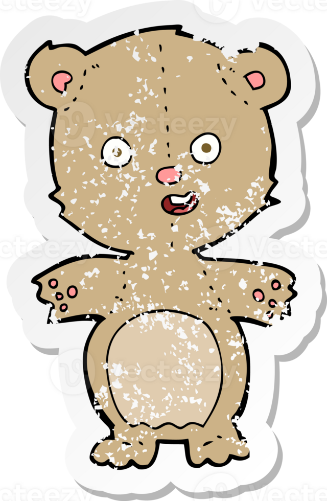 retro distressed sticker of a cartoon teddy bear png
