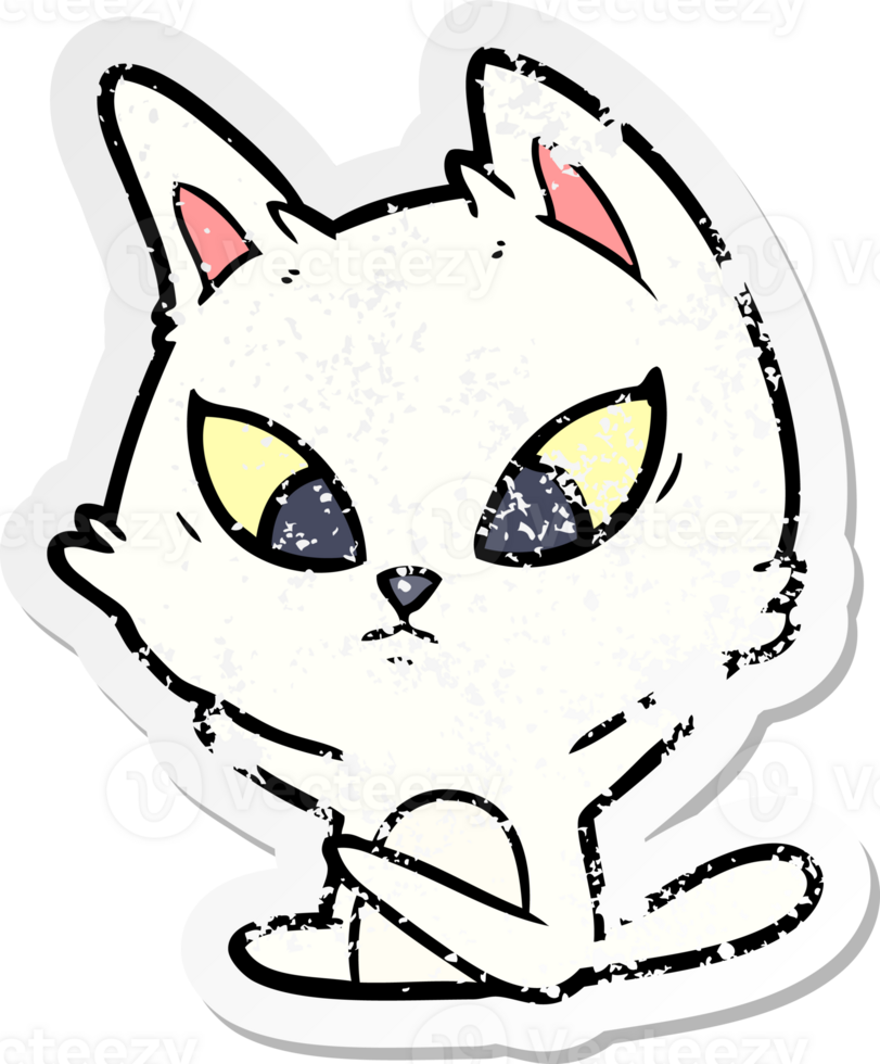 distressed sticker of a confused cartoon cat sitting png