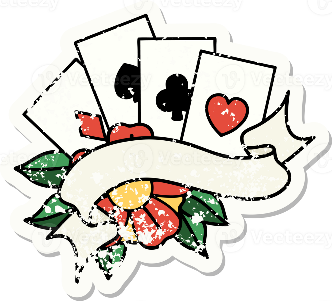 distressed sticker tattoo in traditional style of cards and banner png
