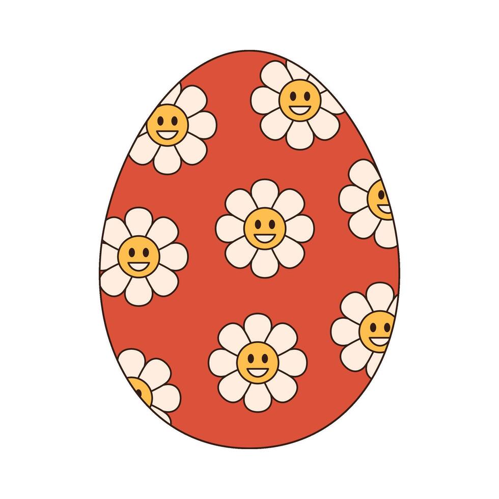 egg flower retro groovy icon. happy easter flat vector illustration icon