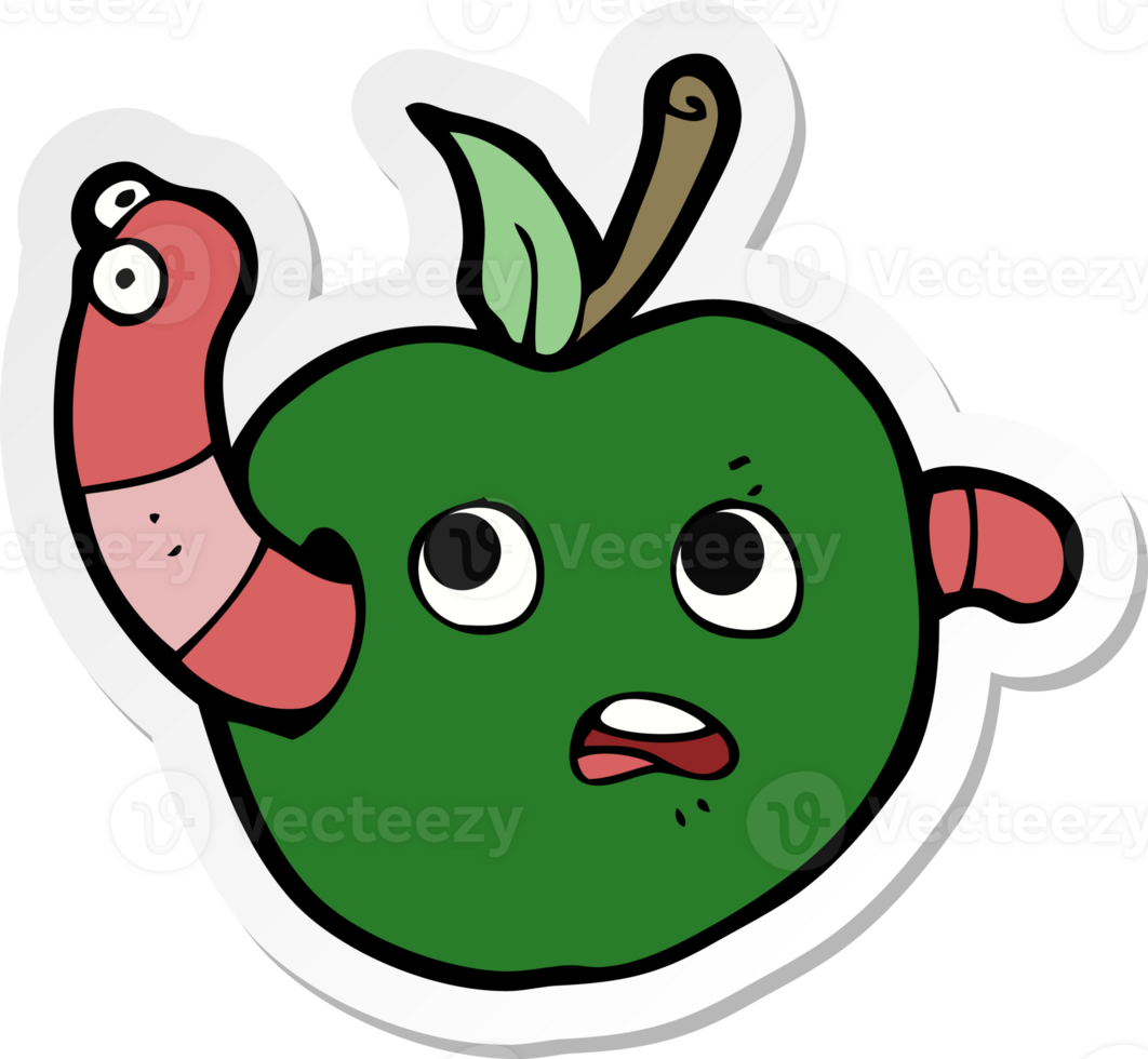 sticker of a cartooon worm in apple png